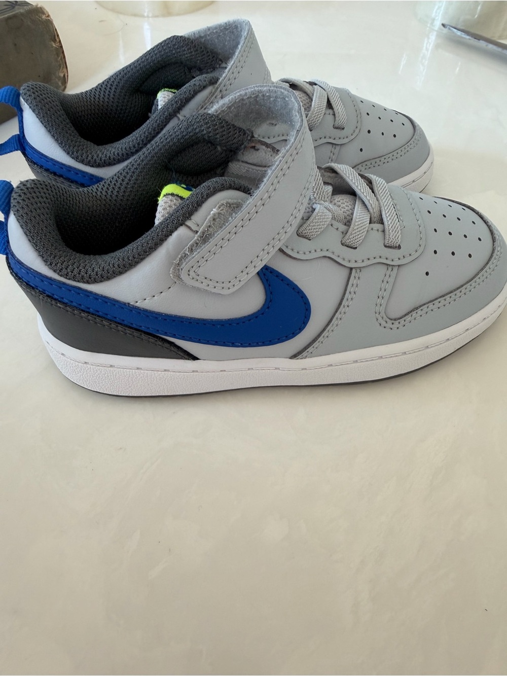 Nike Kids Gray and Blue Low-Top Sneaker with Hook-and-Loop Strap